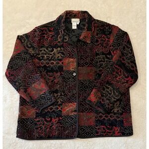 Coldwater Creek Sz 1X Red Black Gold Tapestry Reversible ART-TO-WEAR Jacket